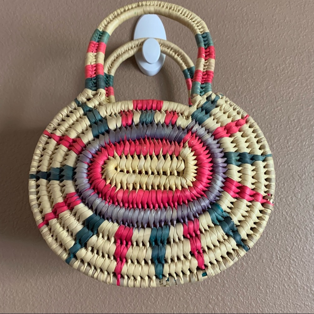 Boho Straw Handbag Vibrant Colors
